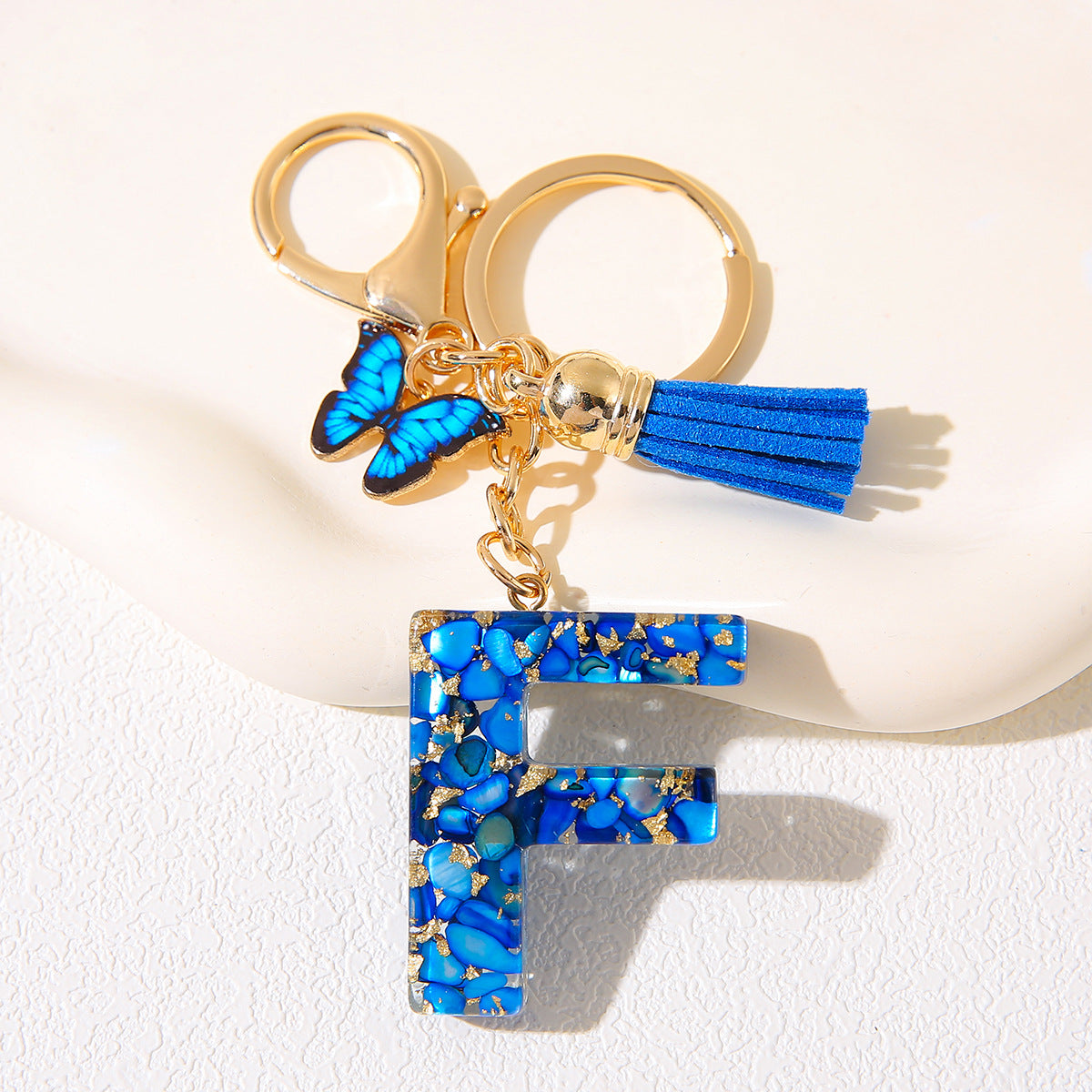 Butterfly Tassel Crystal Letter Keychain