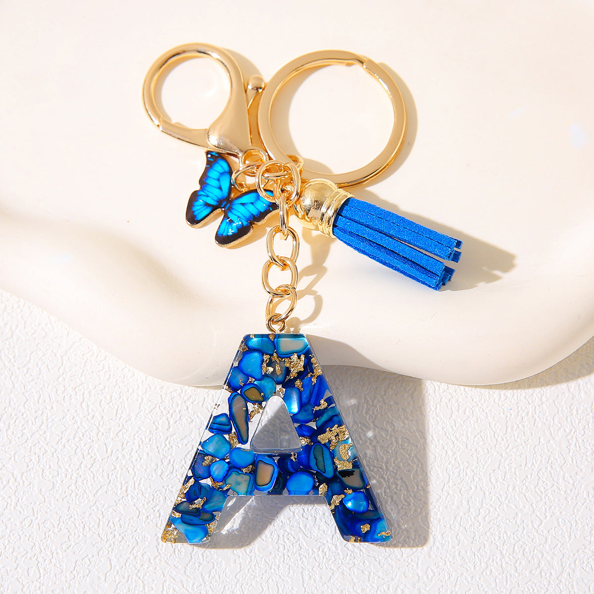 Butterfly Tassel Crystal Letter Keychain