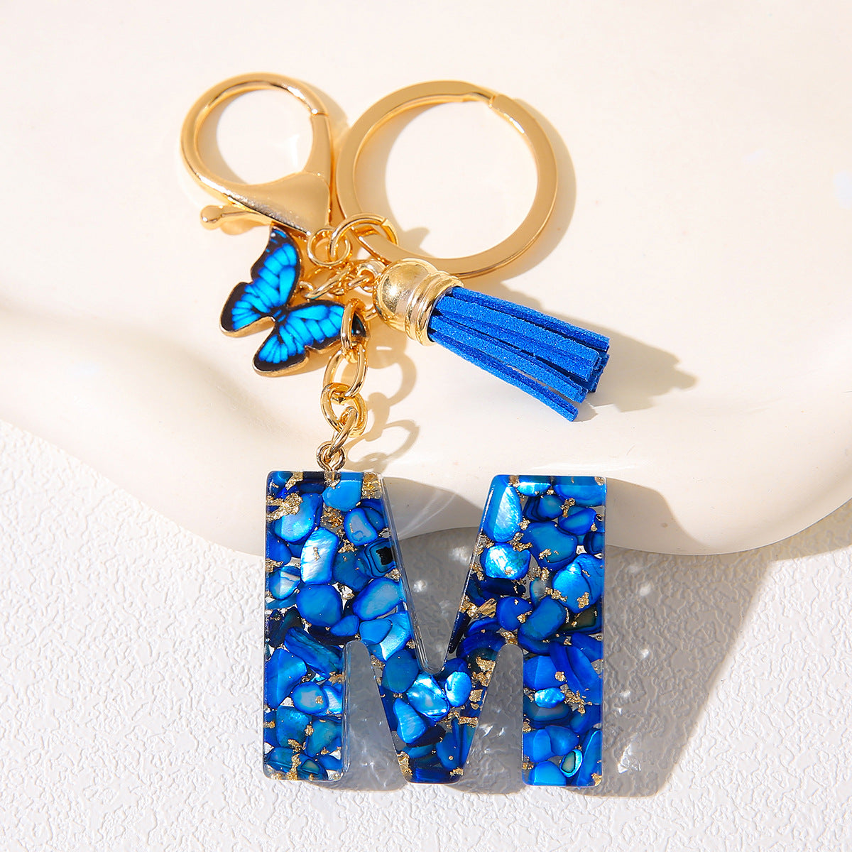 Butterfly Tassel Crystal Letter Keychain