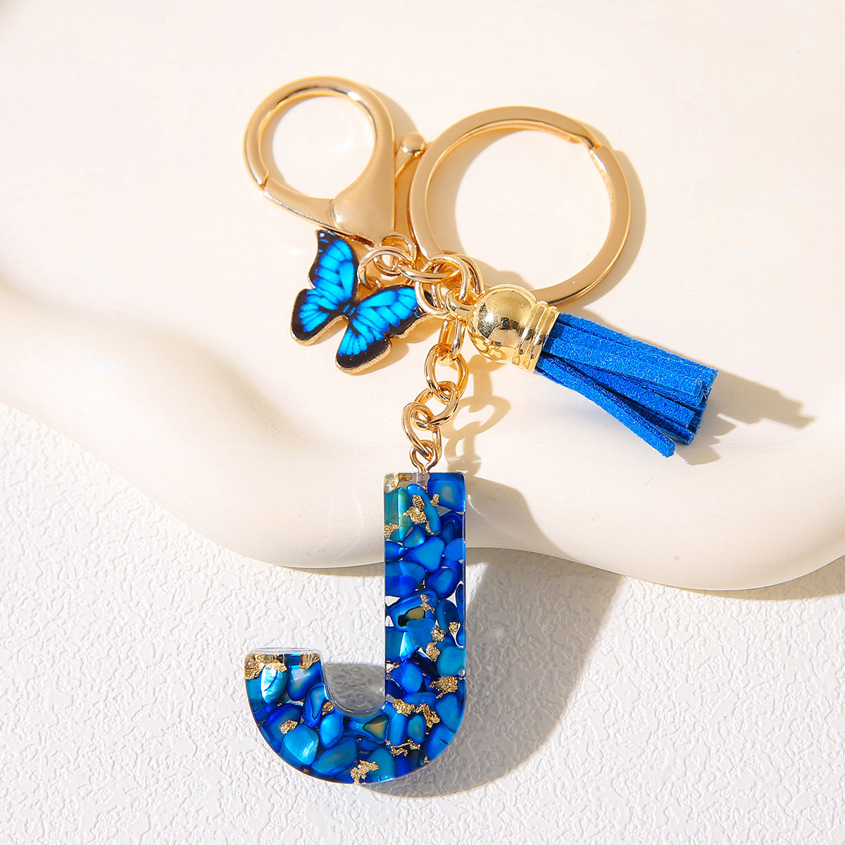 Butterfly Tassel Crystal Letter Keychain