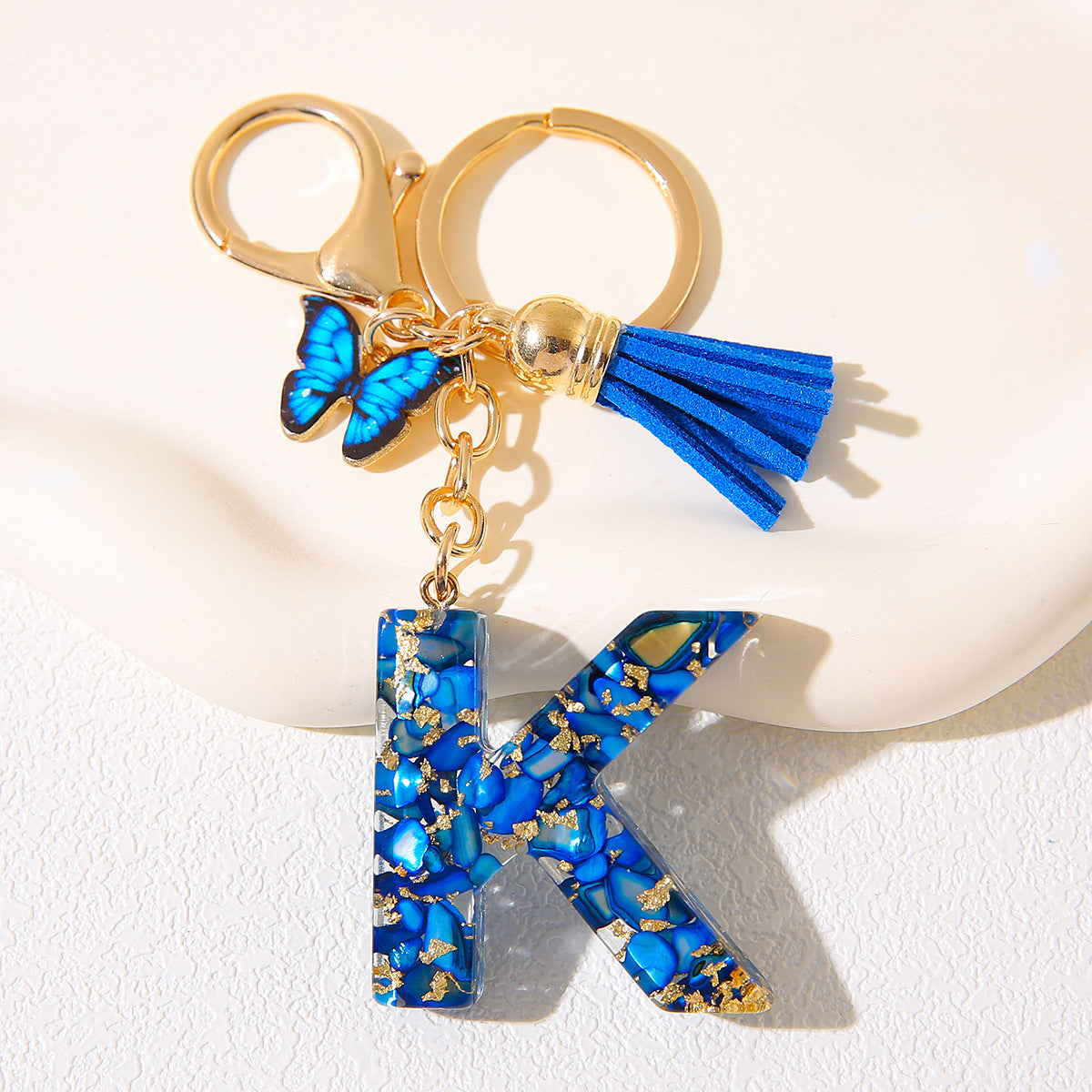 Butterfly Tassel Crystal Letter Keychain