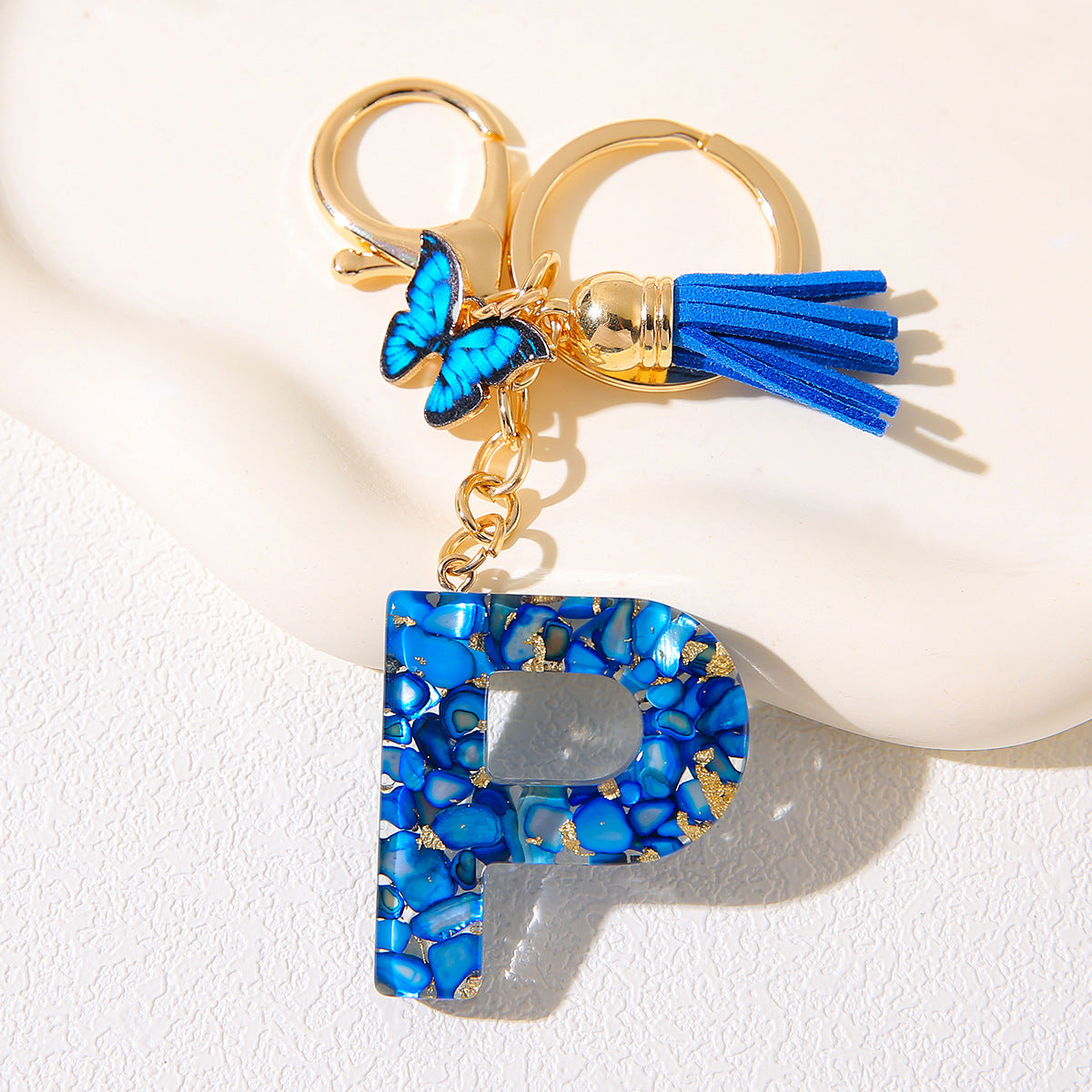 Butterfly Tassel Crystal Letter Keychain