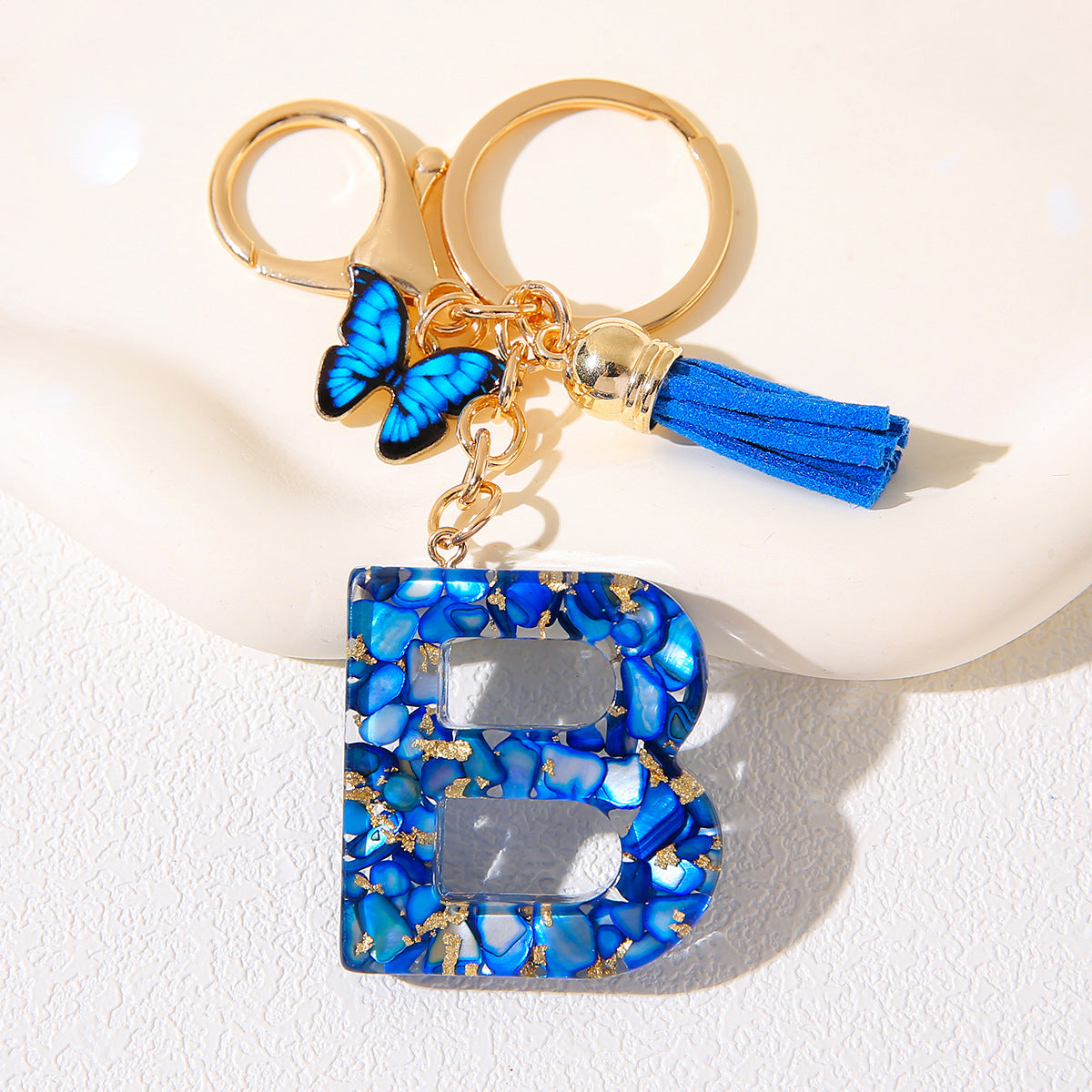 Butterfly Tassel Crystal Letter Keychain