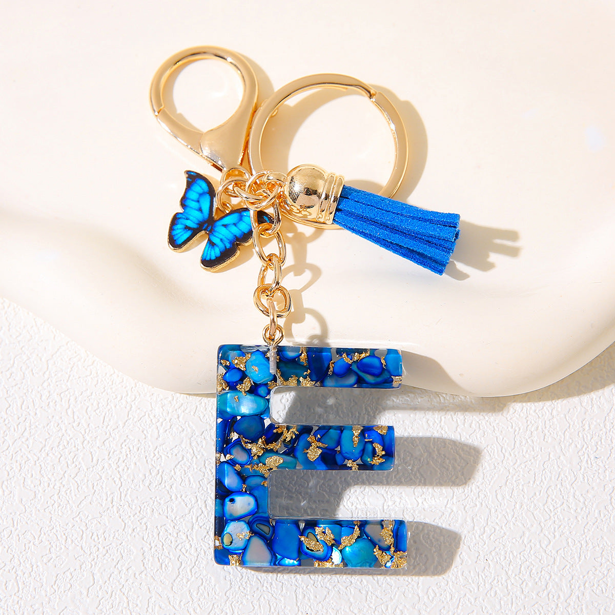 Butterfly Tassel Crystal Letter Keychain