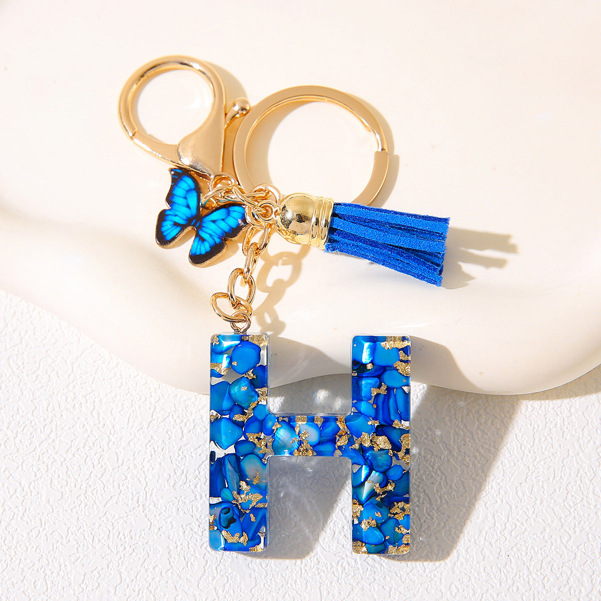 Butterfly Tassel Crystal Letter Keychain
