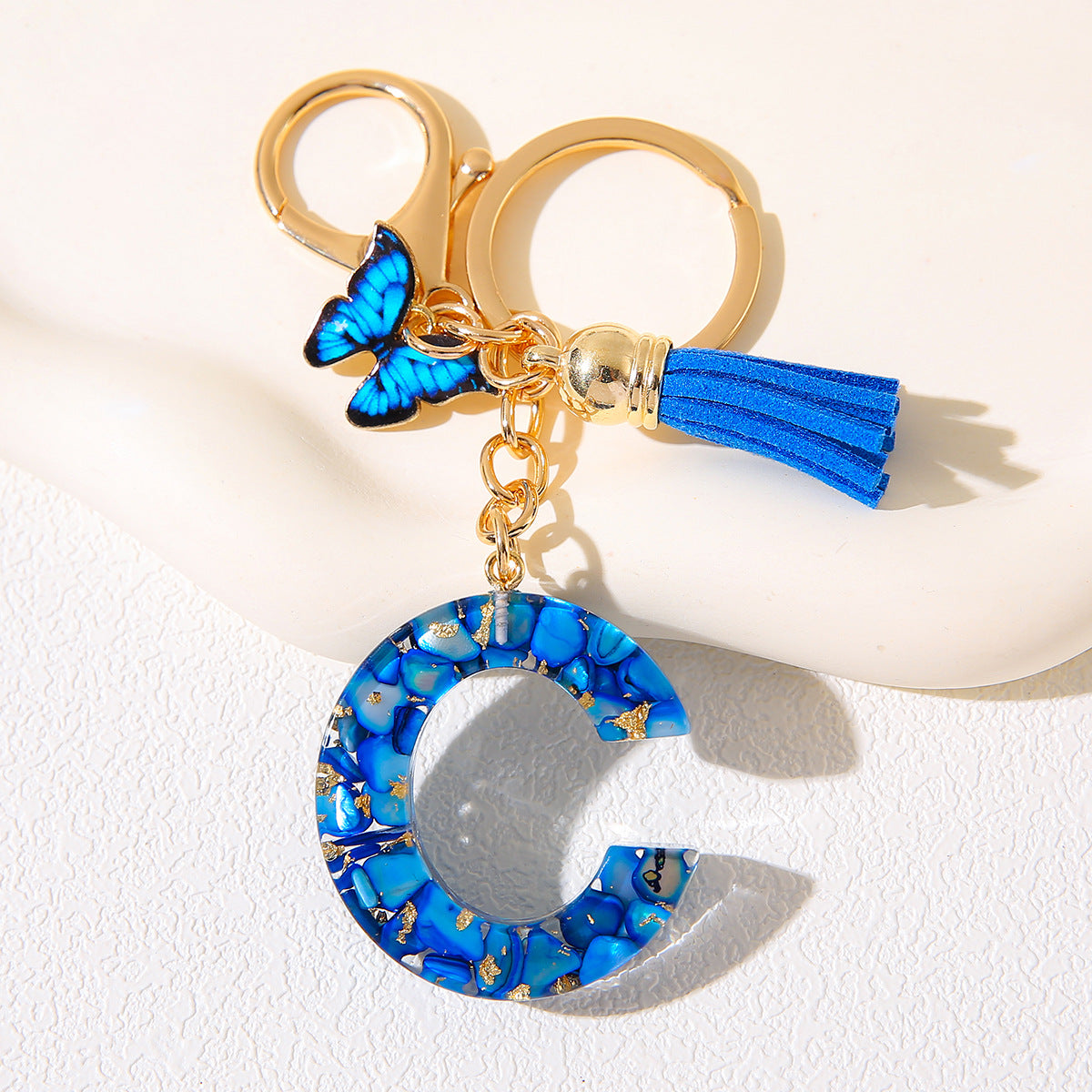 Butterfly Tassel Crystal Letter Keychain