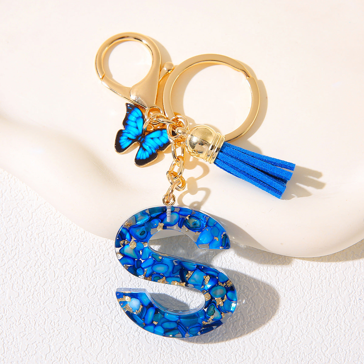 Butterfly Tassel Crystal Letter Keychain