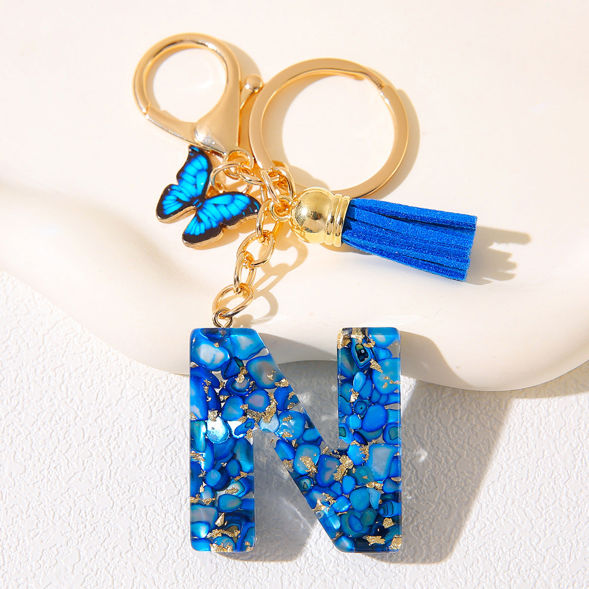 Butterfly Tassel Crystal Letter Keychain