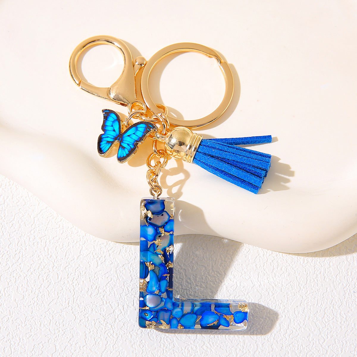 Butterfly Tassel Crystal Letter Keychain