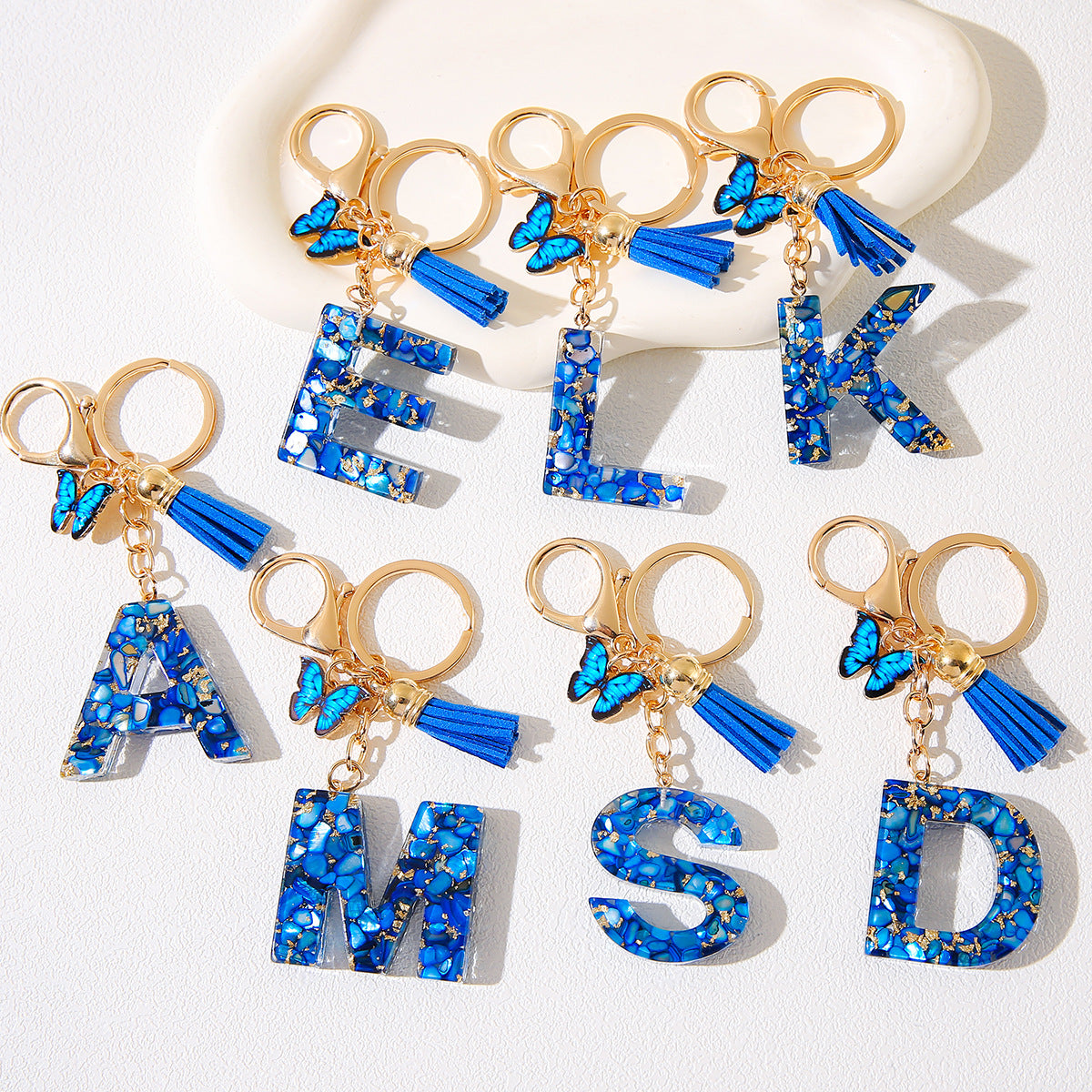 Butterfly Tassel Crystal Letter Keychain