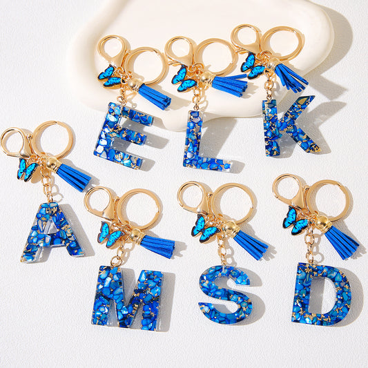 Butterfly Tassel Crystal Letter Keychain