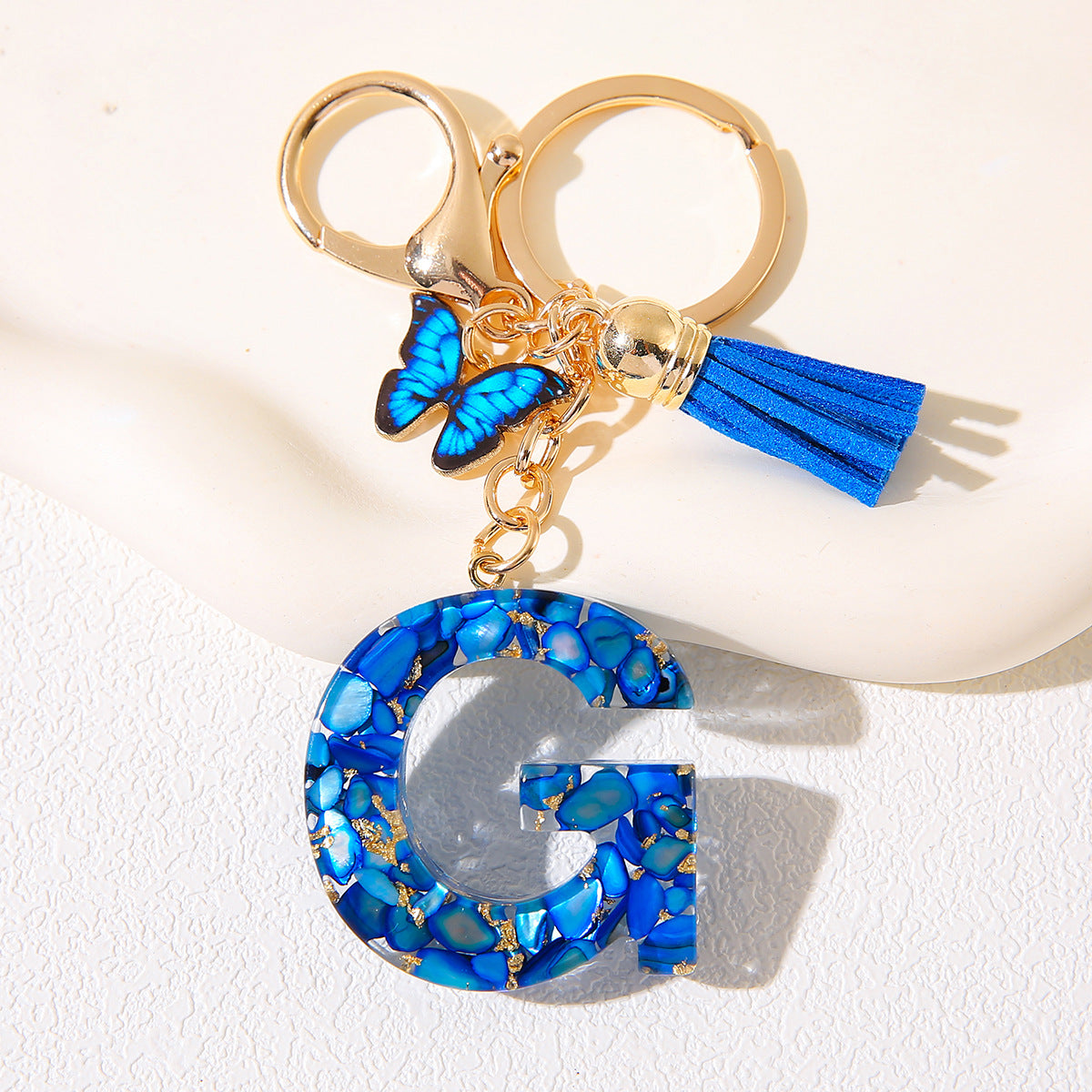 Butterfly Tassel Crystal Letter Keychain