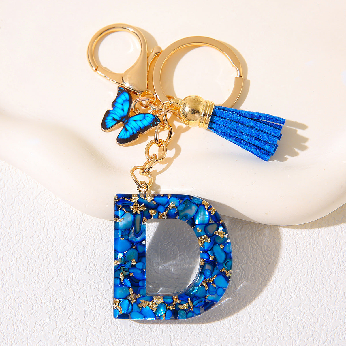 Butterfly Tassel Crystal Letter Keychain